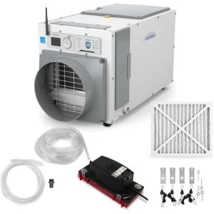 imageAprilAire E080W Smart WiFi WholeHouse Dehumidifier 80Pint ENERGY STAR Commercial Dehumidifier for Basement Crawl Space ampamp Home up to 4400 SqFt with Pump Drain Hose Hanging Kit MERV 11 FilterWiFi Dehumidifier wDIY Bundle